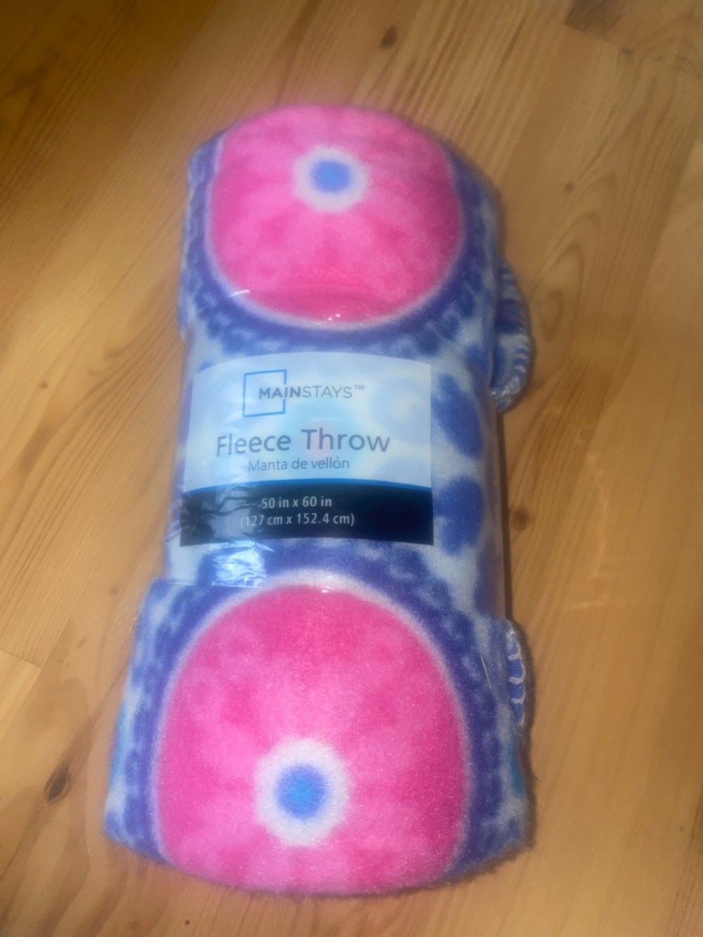 Mainstays Pink and Blue Floral Medallion Fleece Throw